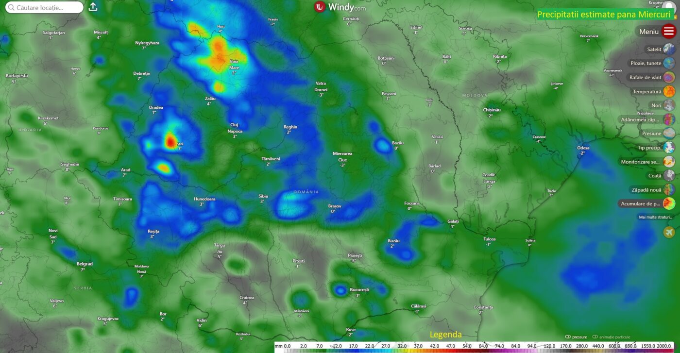 Cantitati de precipitatii estimate pana Miercuri