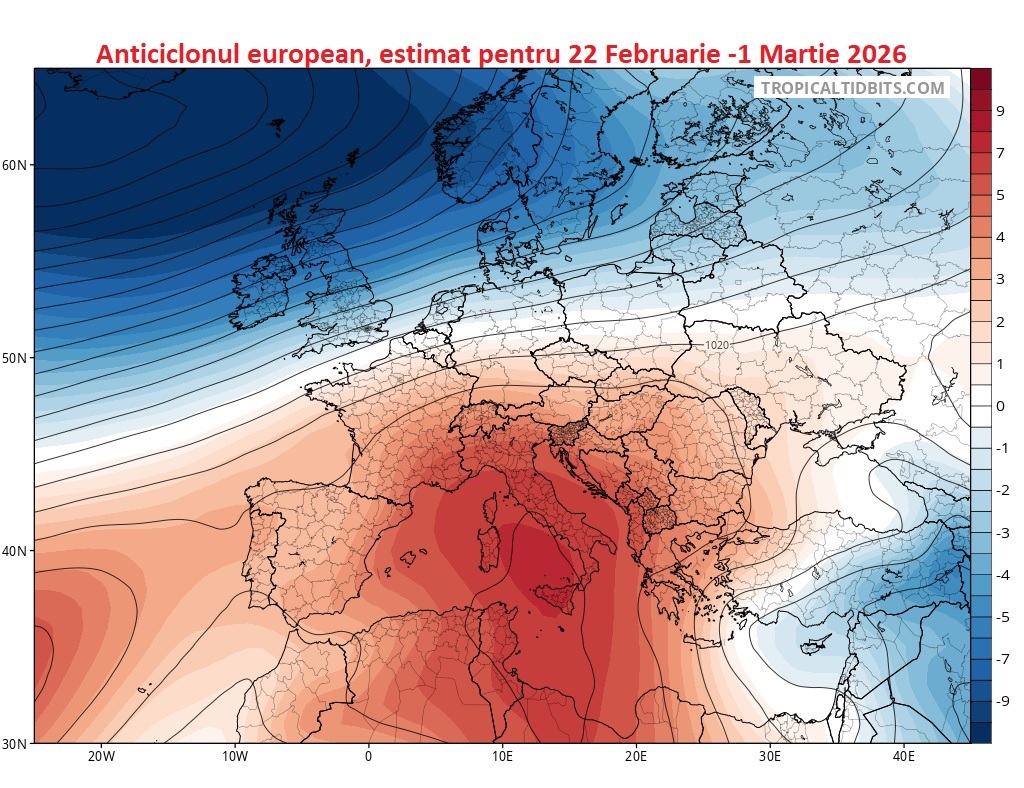 Anticiclonul European pe hartile anomaliei de presiune