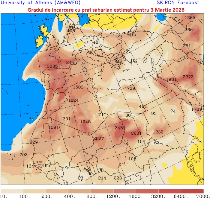 Praf saharian estimat pentru 3 Martie