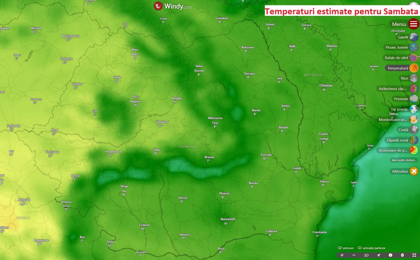 Temperaturi estimate pentru Sambata, 1 Martie 2026