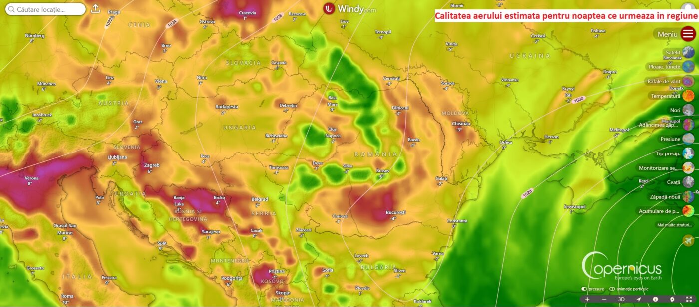 Calitatea aerului estimata pentru noaptea ce urmeaza in zona Peninsulei Balcanice