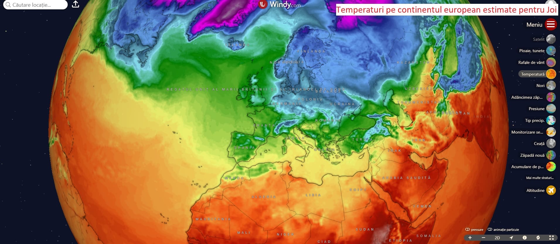 Temperaturi in Europa estimate pentru Joi