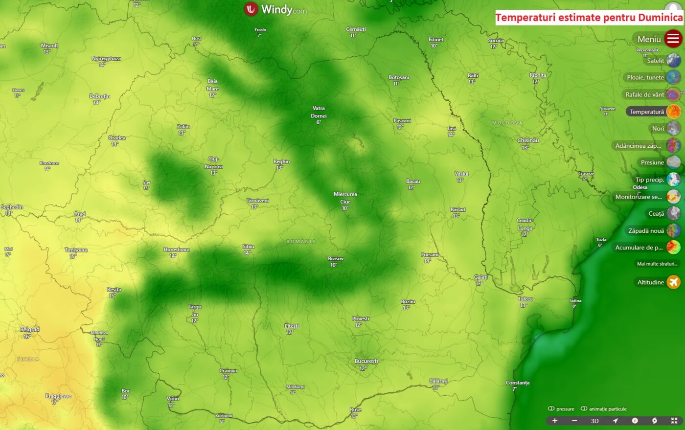 Temperaturi estimate pentru Duminica, 2 Martie 2025
