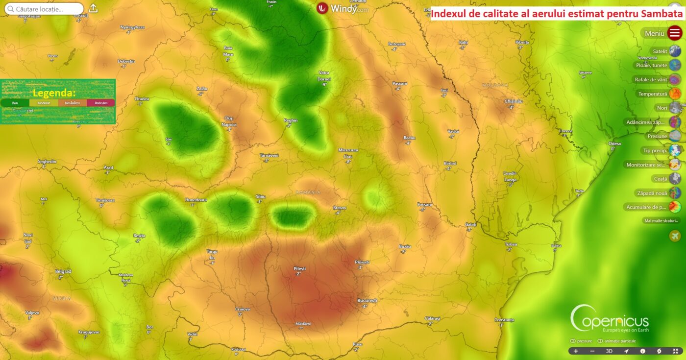 Indexul de calitate a aerului, estimat pentru Sambata, 28 Februarie 2026