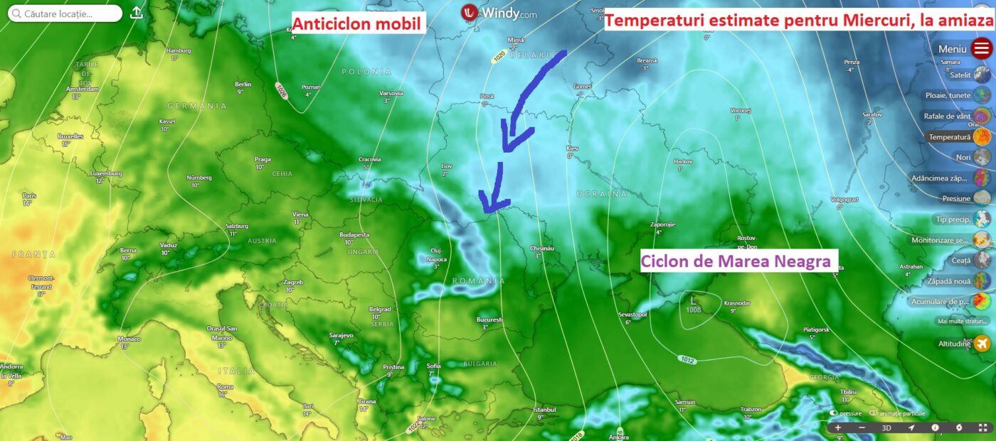 Temperaturi estimate pentru Miercuri, la amiaza