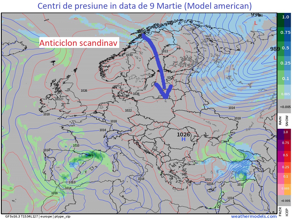 Anticiclonul de blocaj scandinav. Estimare GFS