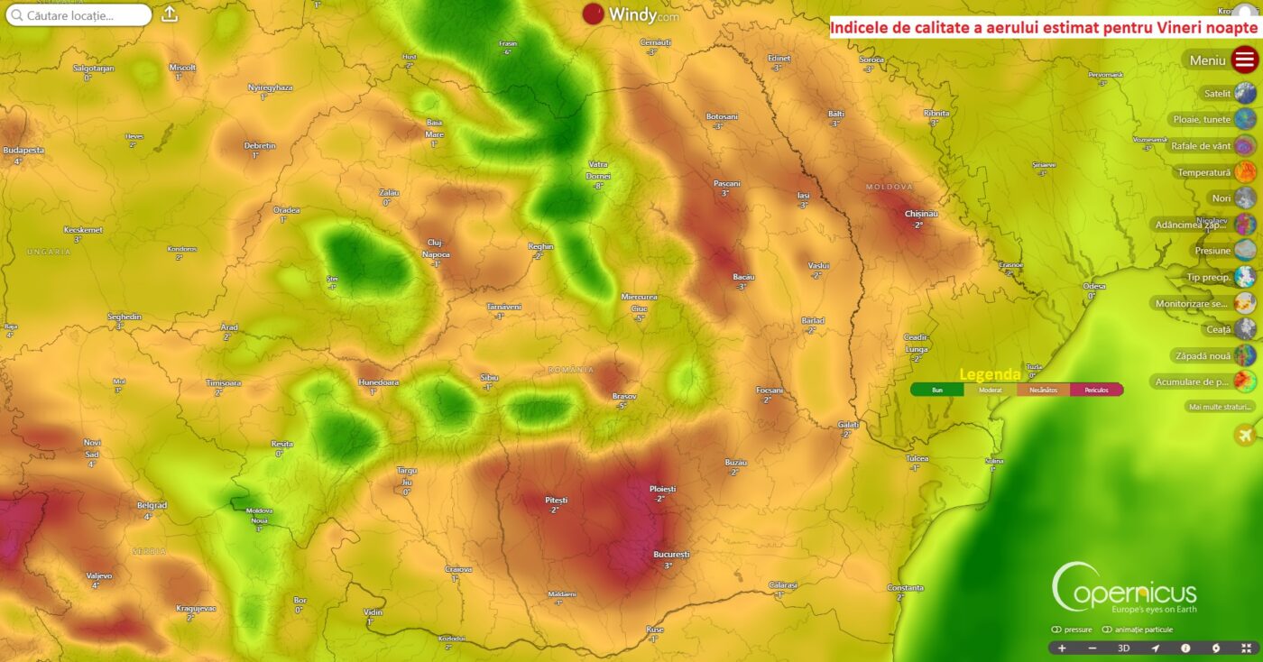 Calitate aer estimata pentru Vineri noapte