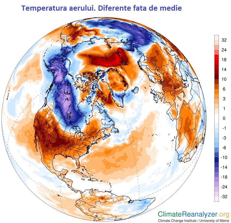 Temperatura aerului. Diferente fata de medie in 28 Februarie 2026