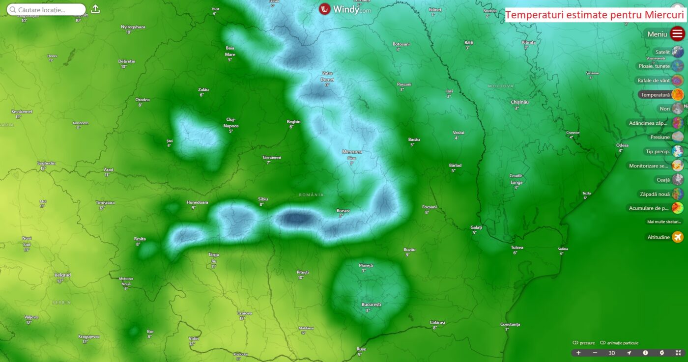 Temperaturi estimate pentru Miercuri, 25 Februarie 2026