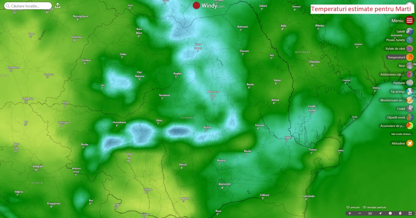 Temperaturi estimate pentru Marti, 24 Februarie 2026
