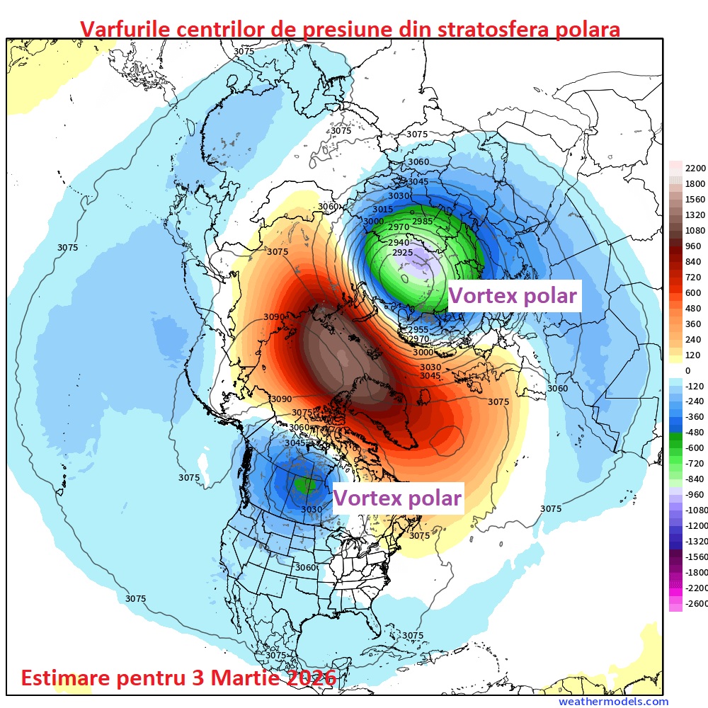 Incalzirea stratosferica, estimata pentru 3 Martie 2026