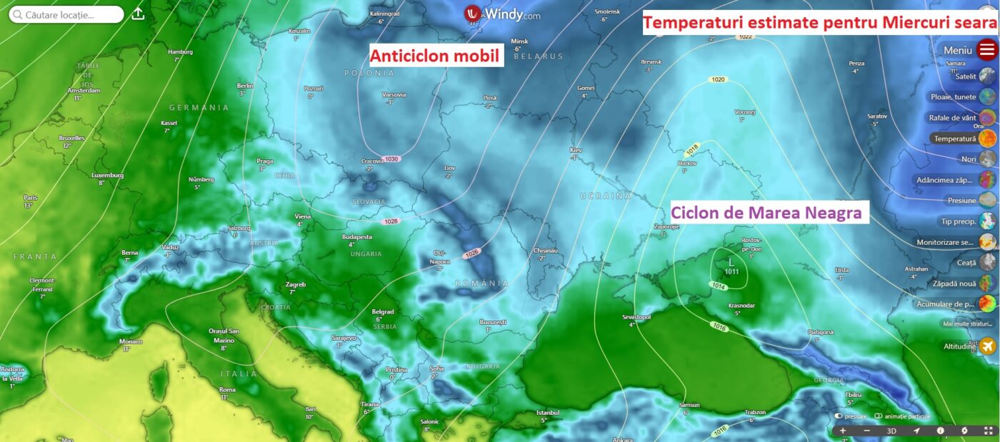 Temperaturi estimate pentru Miercuri seara