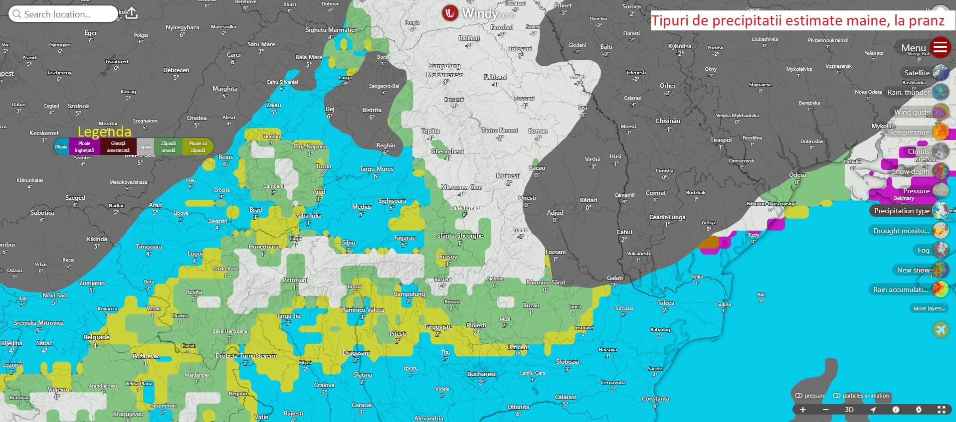 Tipuri de precipitatii estimate maine, la pranz
