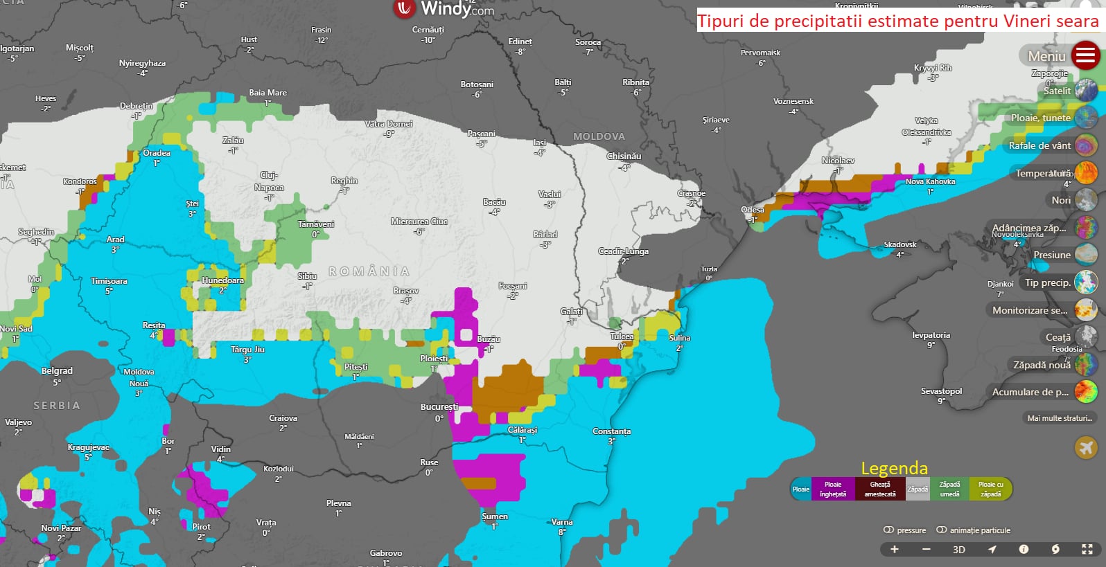 Tipuri de precipitatii estimate pentru Vineri seara