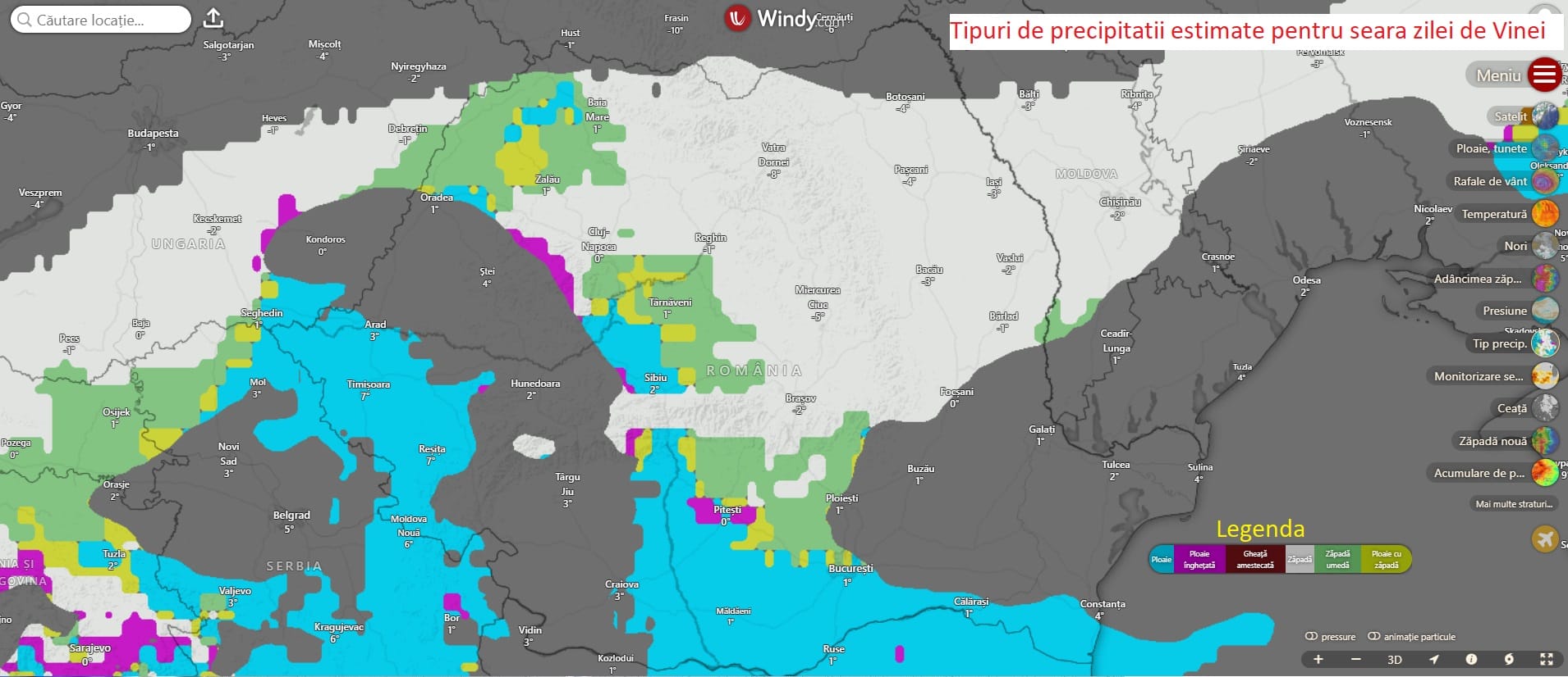 Tipuri de precipitatii estimate pentru seara zilei de Vineri