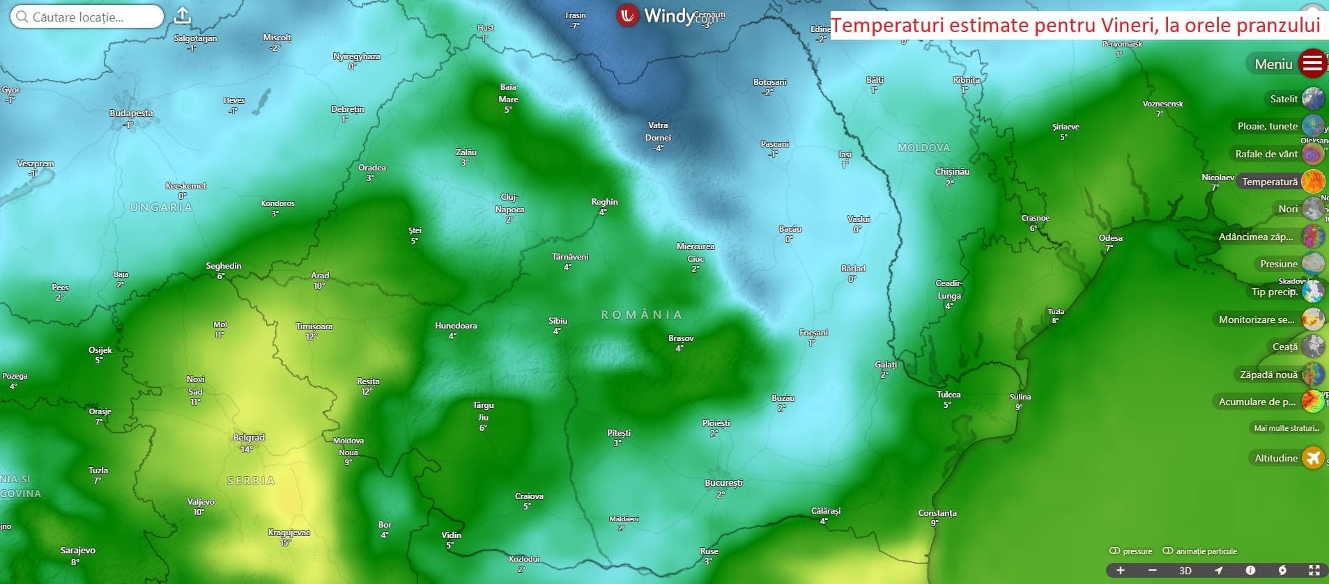 Temperaturi estimate pentru Vineri la orele pranzului