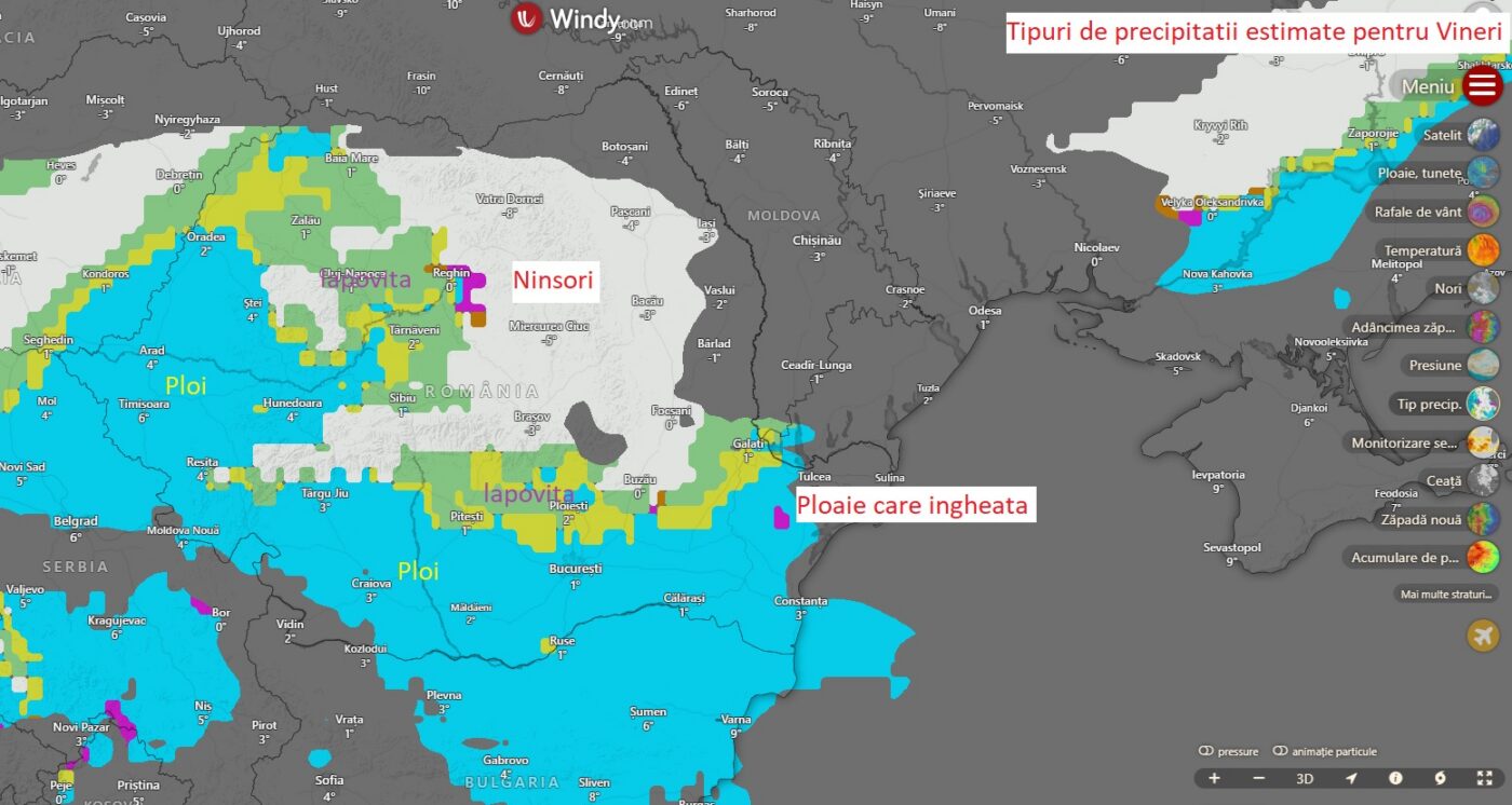Tipuri de precipitatii estimate pentru Vineri