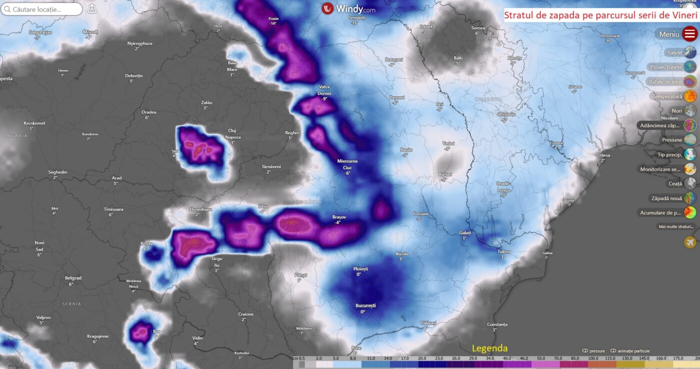 Stratul de zapada pe parcursul serii de Vineri