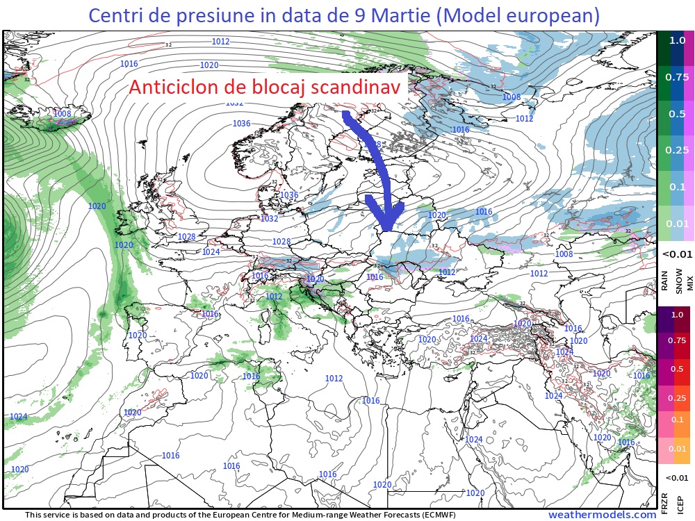 Anticiclonul de blocaj scandinav. Estimare ECMWF