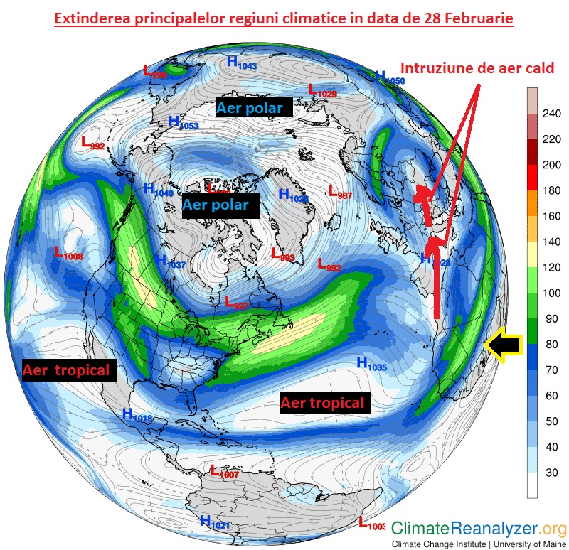 Extinderea principalelor regiuni climatice in data de 28 Februarie 2026