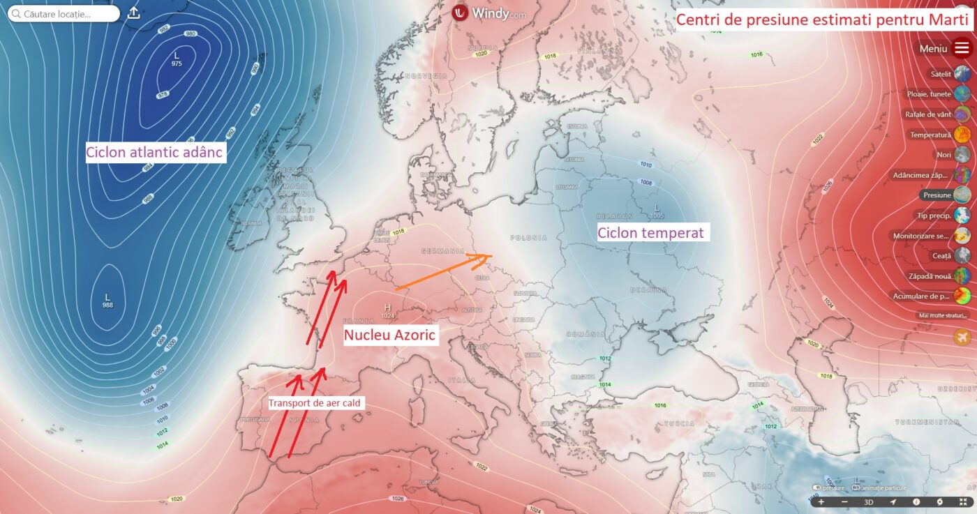 Centri de presiune estimati pentru Marti, in Europa