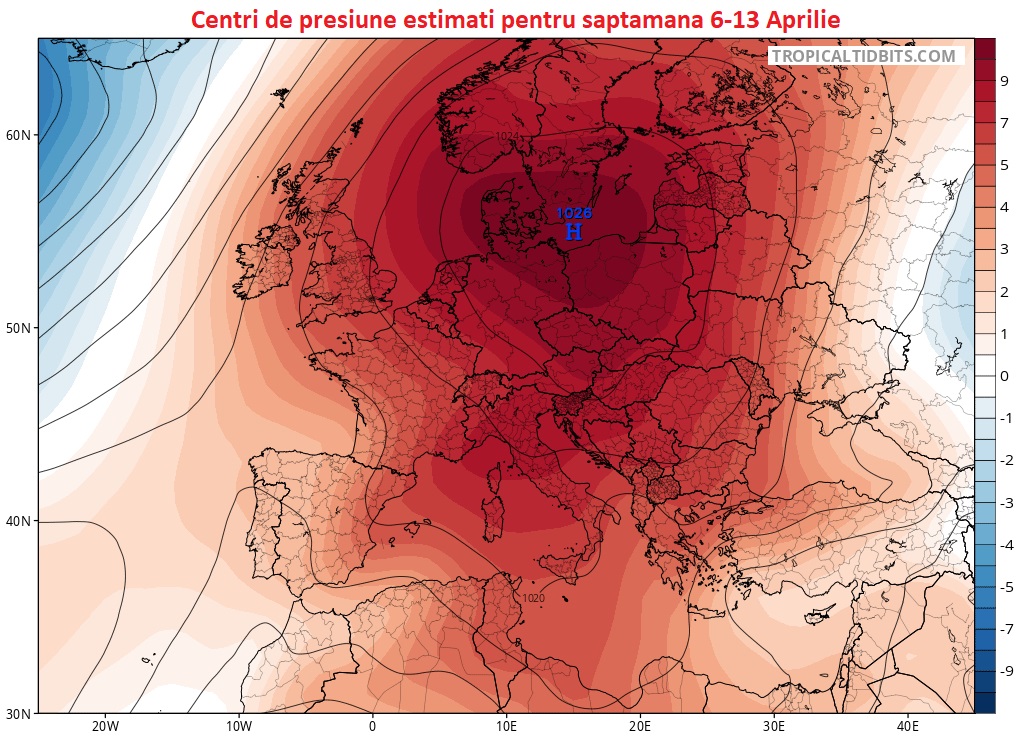 Centri de presiune estimati pentru saptamana 6-13 Aprilie 2026