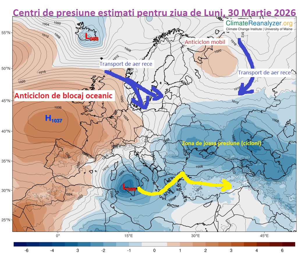 Centri de presiune estimati pentru Luni, 30 Martie 2026
