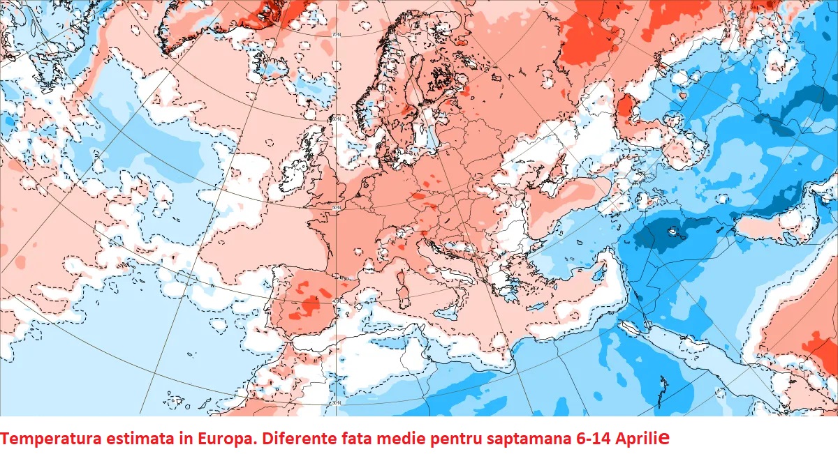 Temperaturi. Diferente fata de medie pentru saptamana 6-13 Aprilie 2026