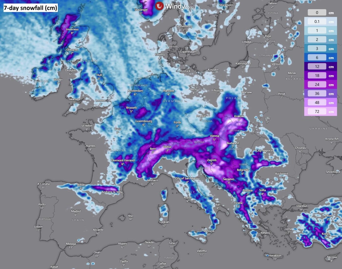 Ninsori estimate in urmatoarele 7 zile