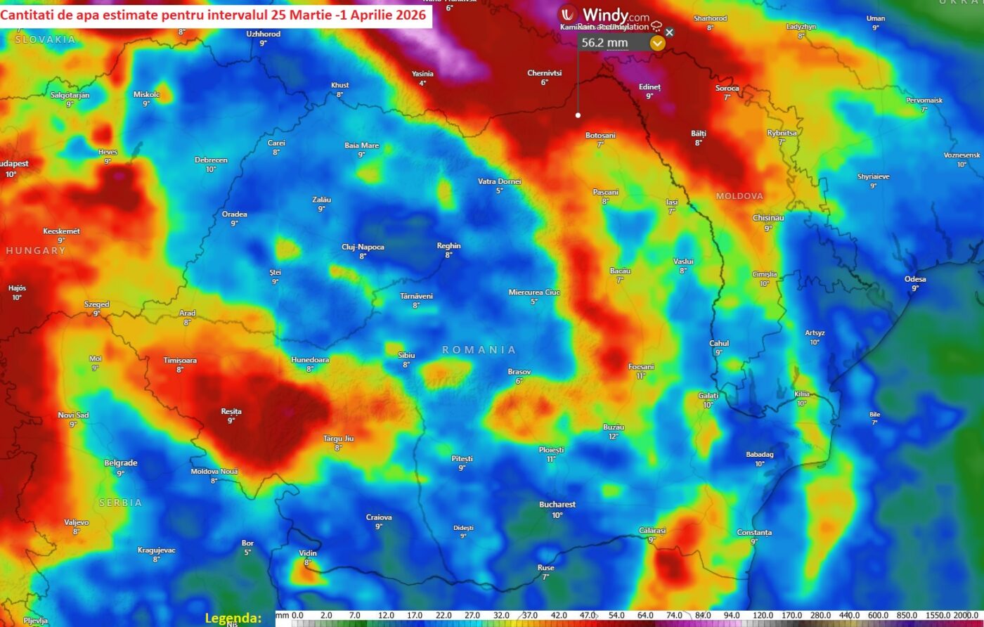 Precipitații estimate pentru 25 Martie -1 Aprilie 2026