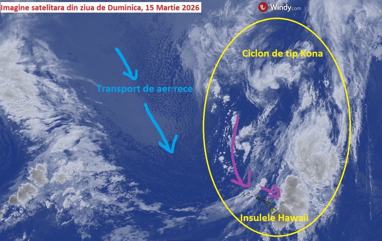 Ciclonul Kona văzut pe harta satelitară, 15 Martie 2026