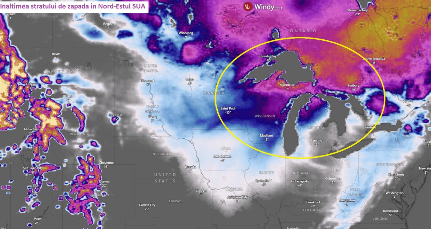 Inaltimea stratului de zapada in nord-estul SUA