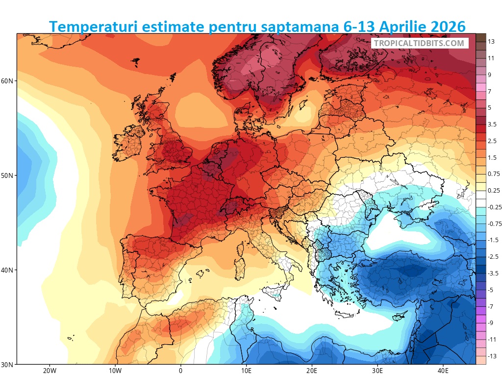 Temperaturi estimate pentru saptamana 6-13 Aprilie 2026