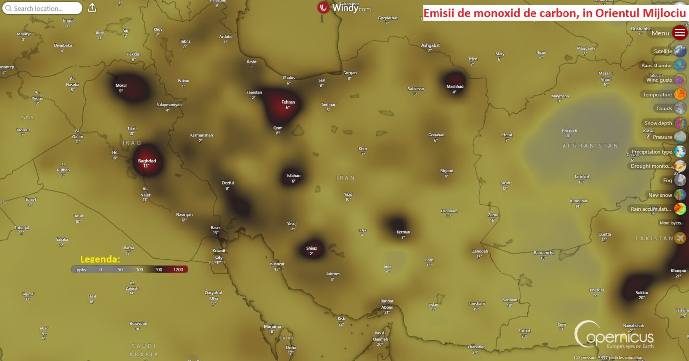Emisii de monoxid de carbon, în Orientul Mijlociu