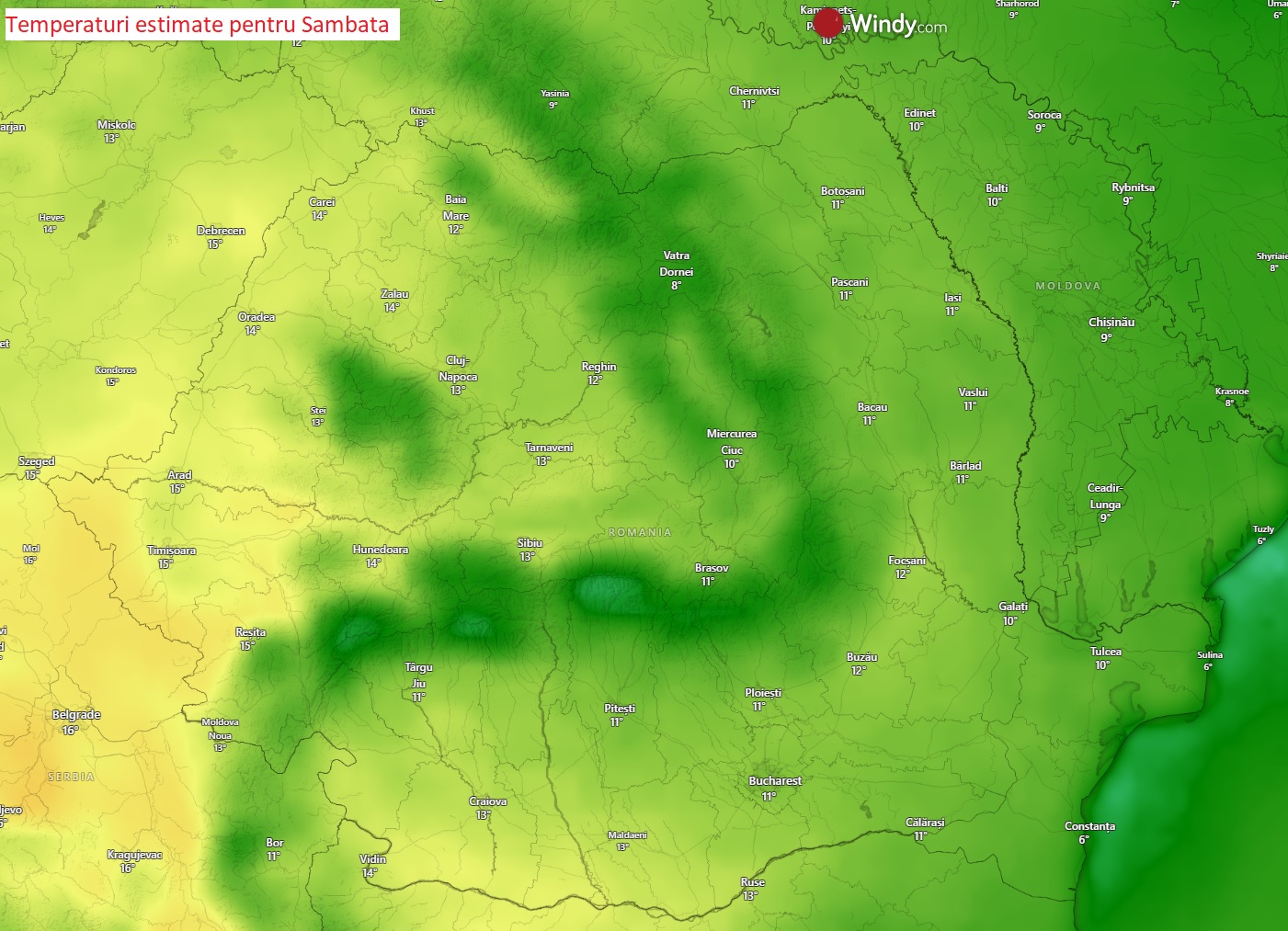 Temperaturi estimate pentru Sambata, 7 Martie 2026
