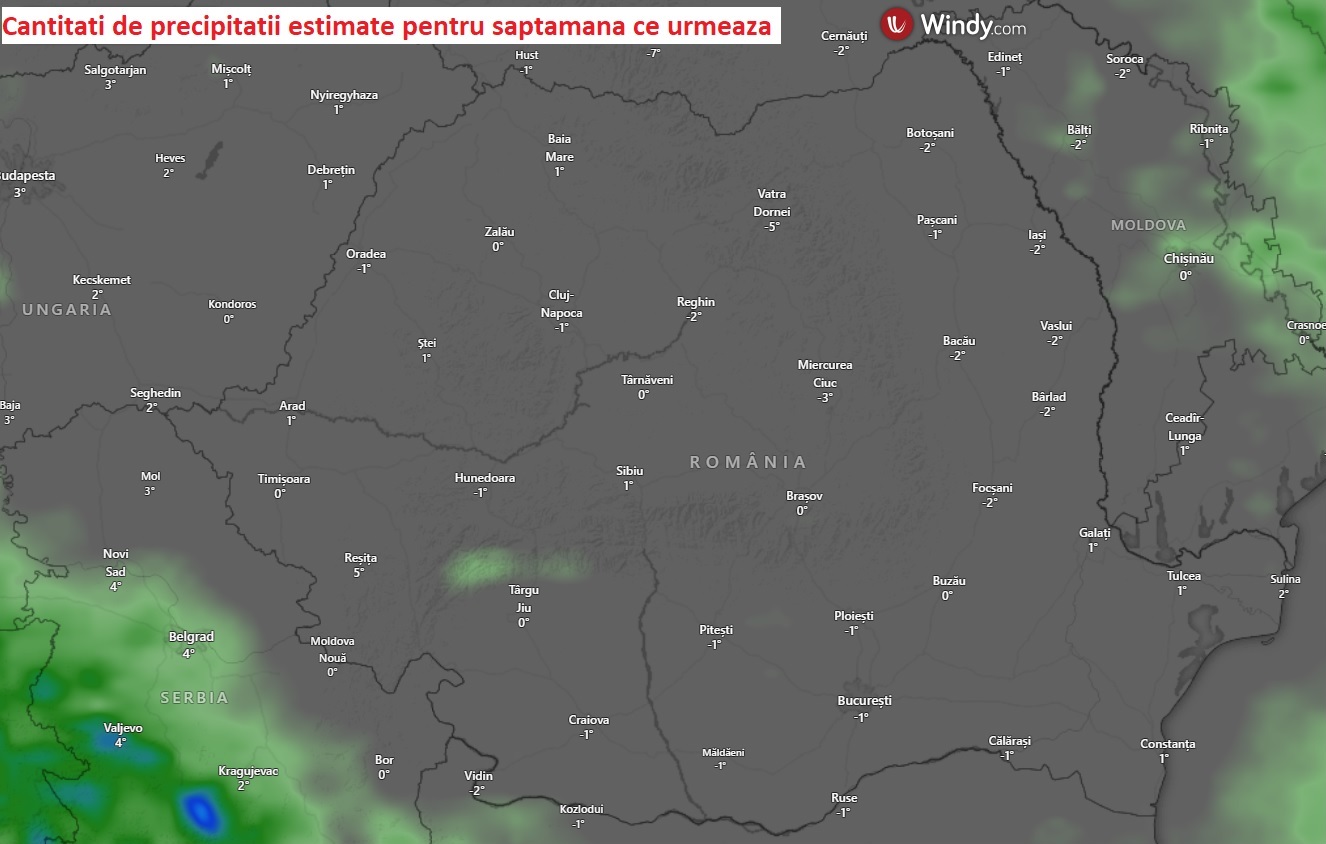 Precipitatii estimate pentru saptamana 1-8 Martie 2026