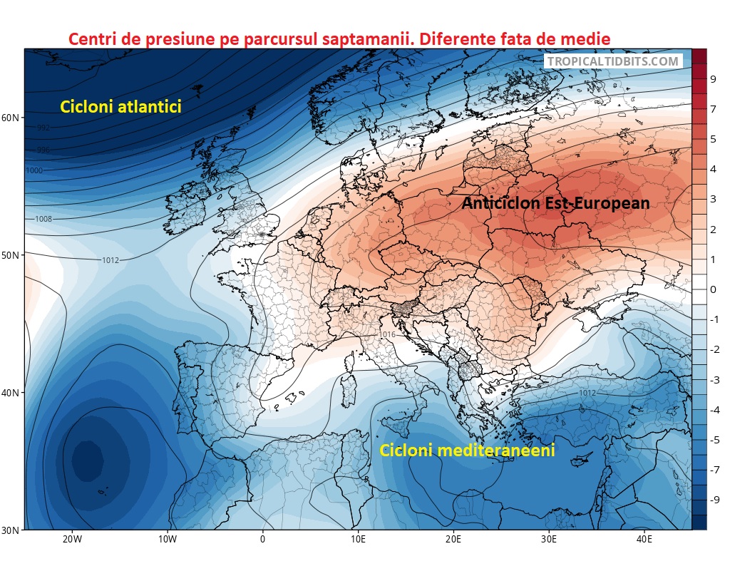 Centri de presiune estimați pentru săptămâna 16-22 Martie 2026