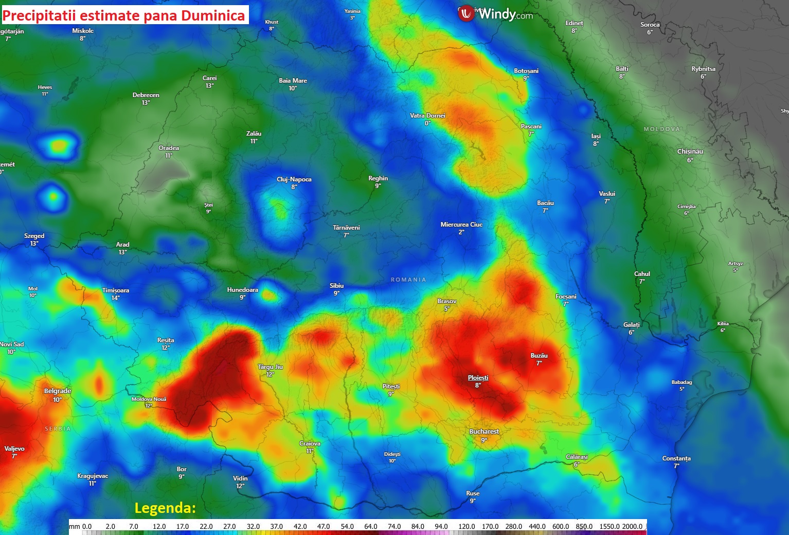 Precipitații estimate până Duminică , 29 Martie 2026