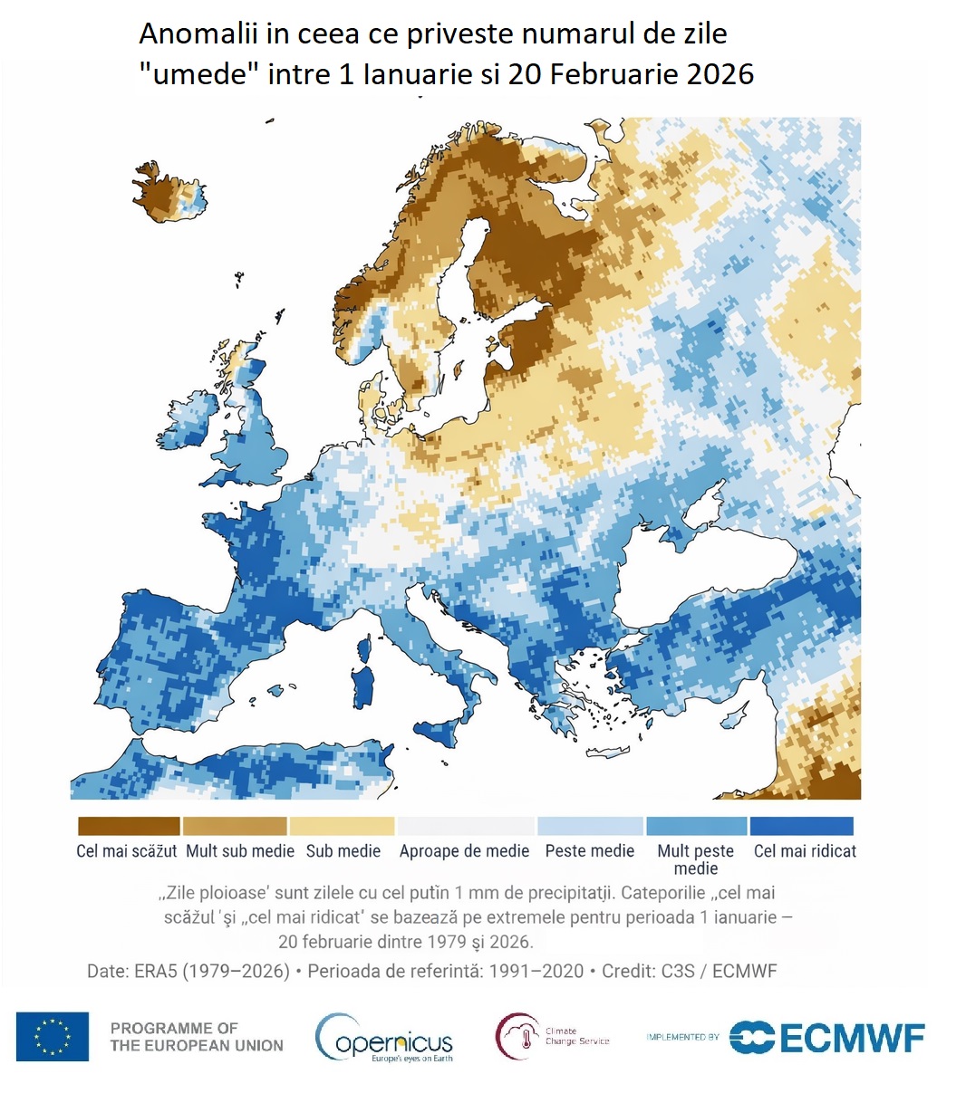 Recorduri in numarul de zile cu precipitatii ale iernii 2025/2026