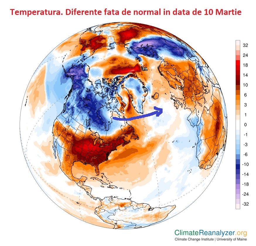 Temperatura. Diferente fata de medie in data de 10 Martie 2026