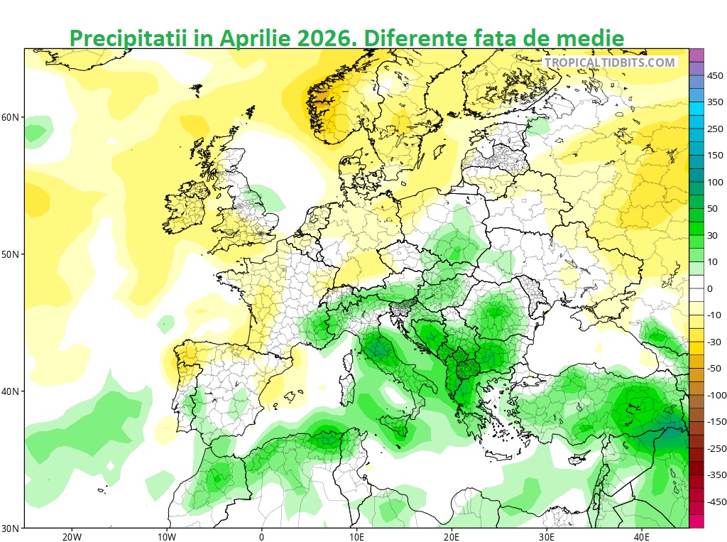 Precipitatii in Aprilie. Diferente fata de medie