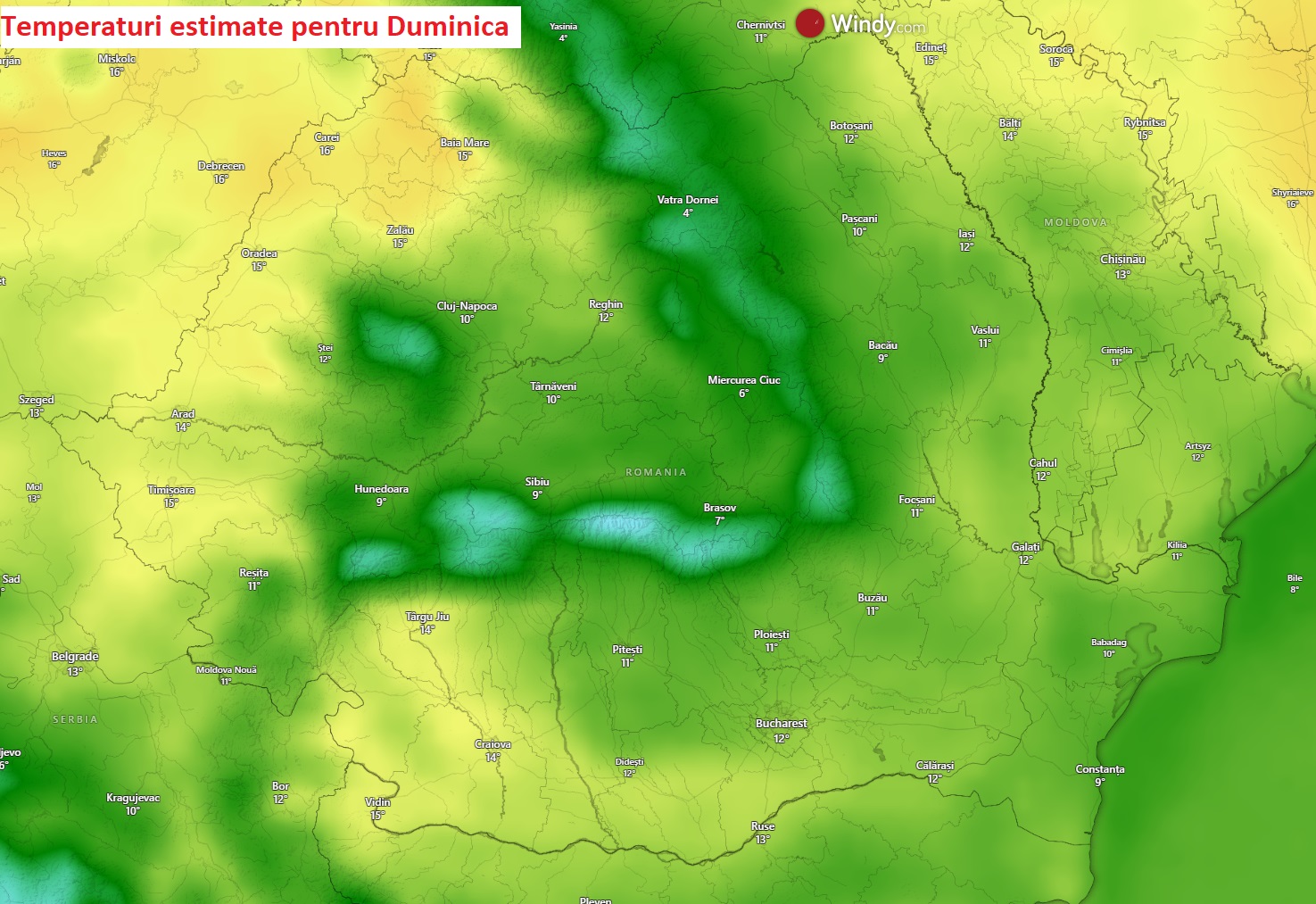 Temperaturi estimate pentru Duminică, 29 Martie 2026