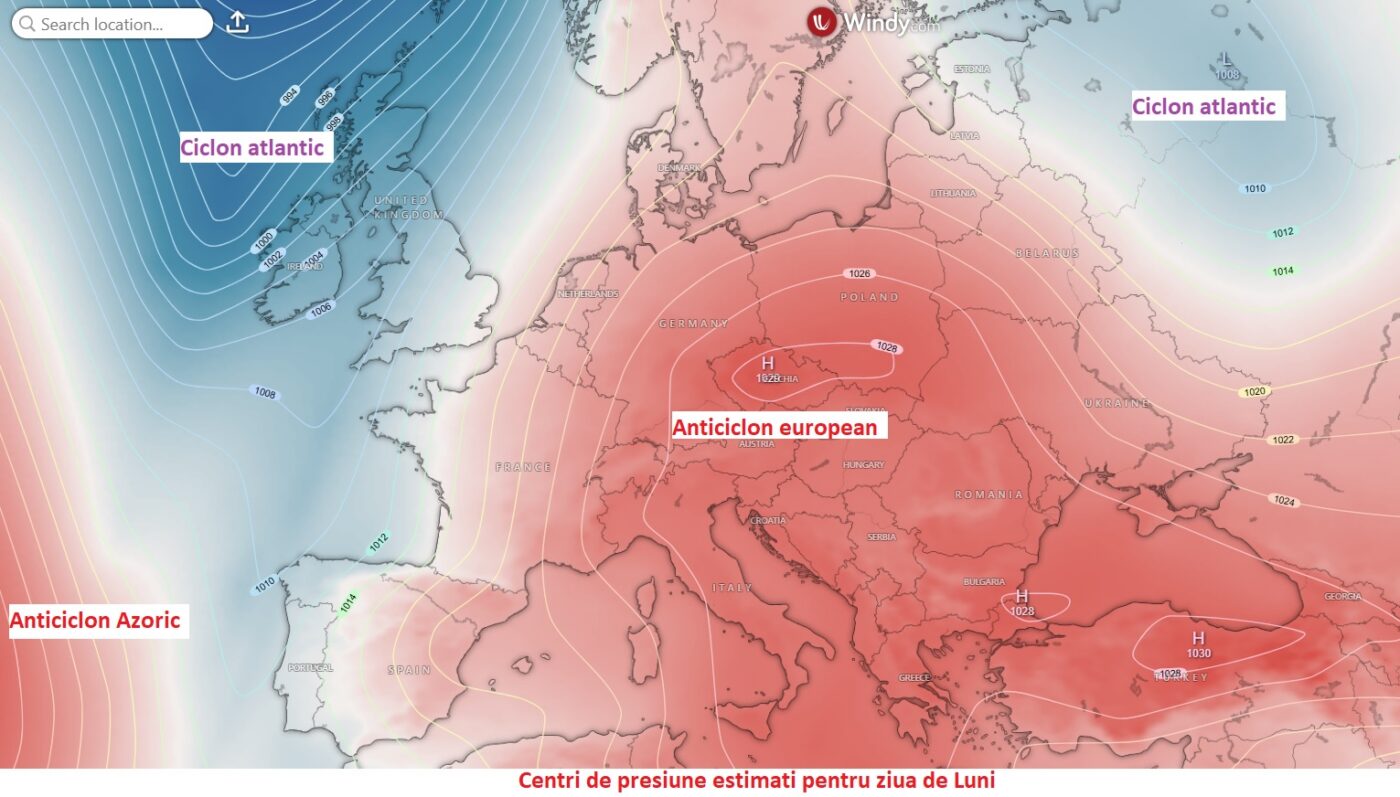 Centri de presiune estimati pentru ziua de Luni, 2 Martie