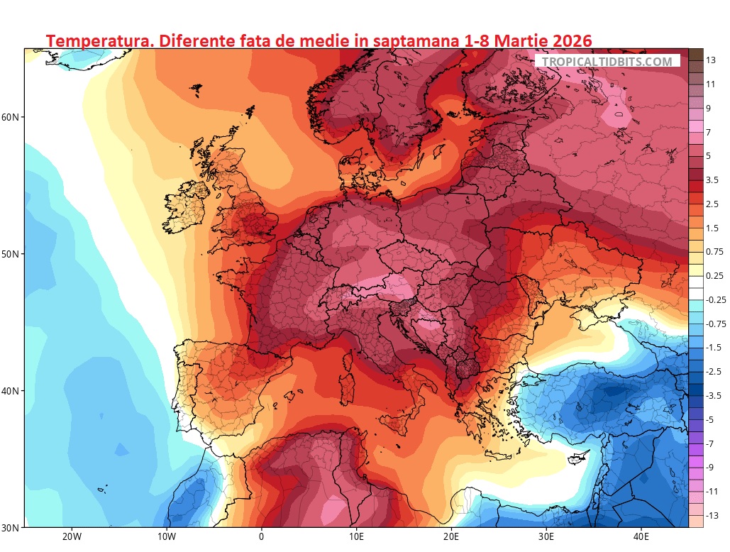 Diferente fata de medie in saptamana 1-8 Martie 2026