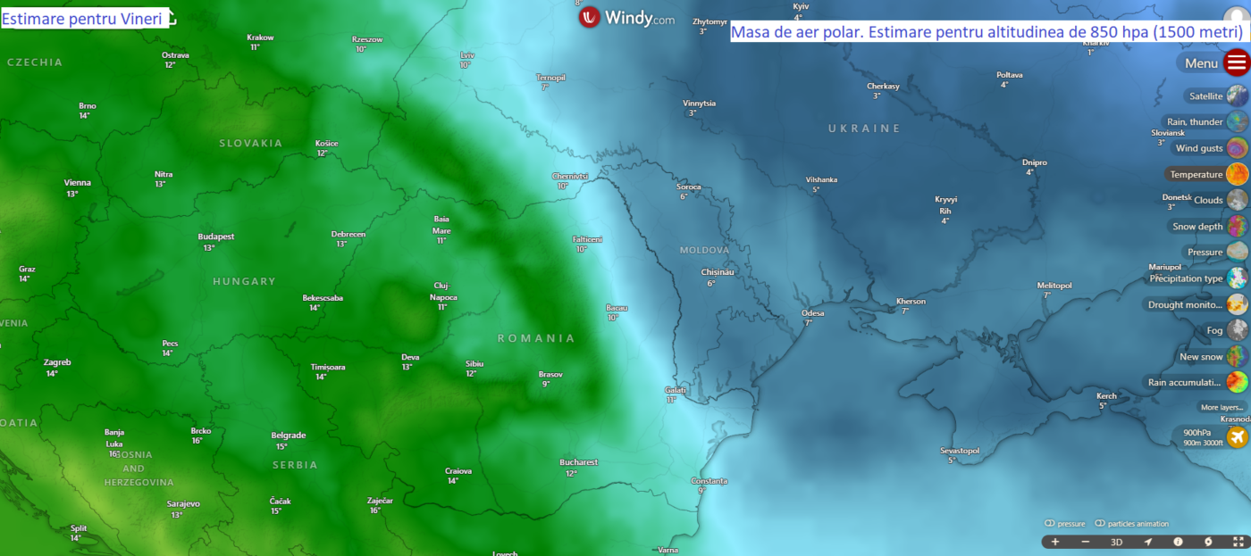 Masa de aer polar situata la 1500 metri