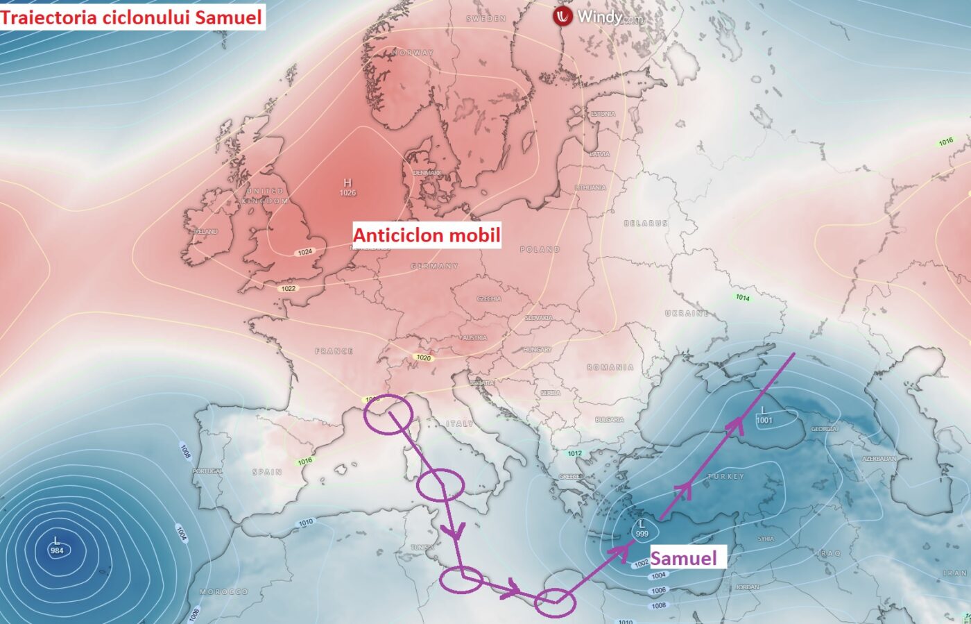 Traiectoria ciclonului Samuel