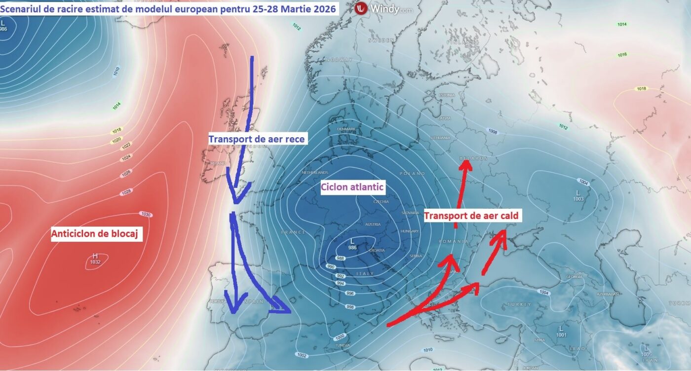 Scenariul de răcire estimat de modelul european pentru perioada 25-28 Martie 2026