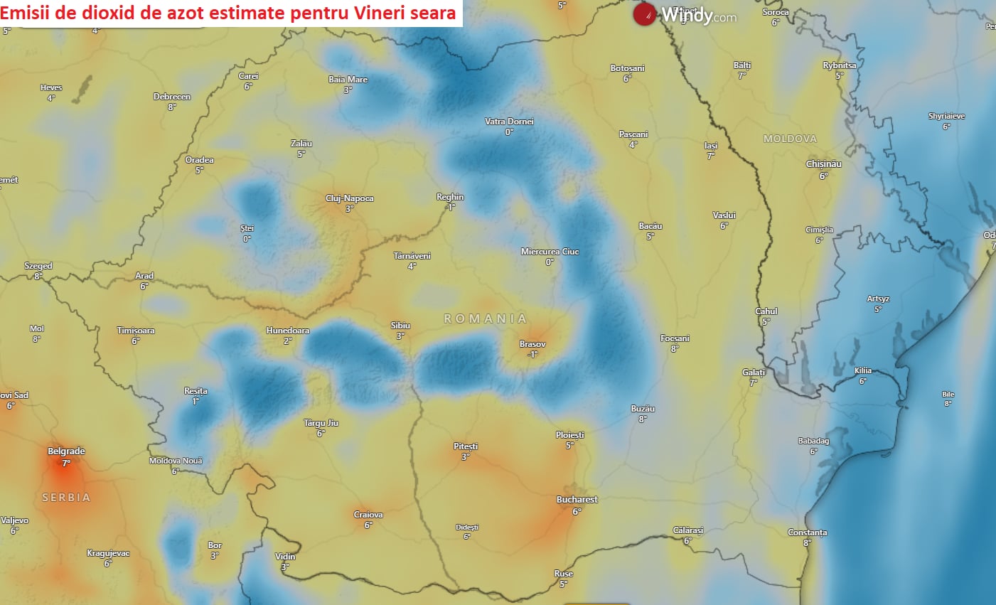 Emisii de dioxid de azot în noaptea de Vineri spre Sâmbătă