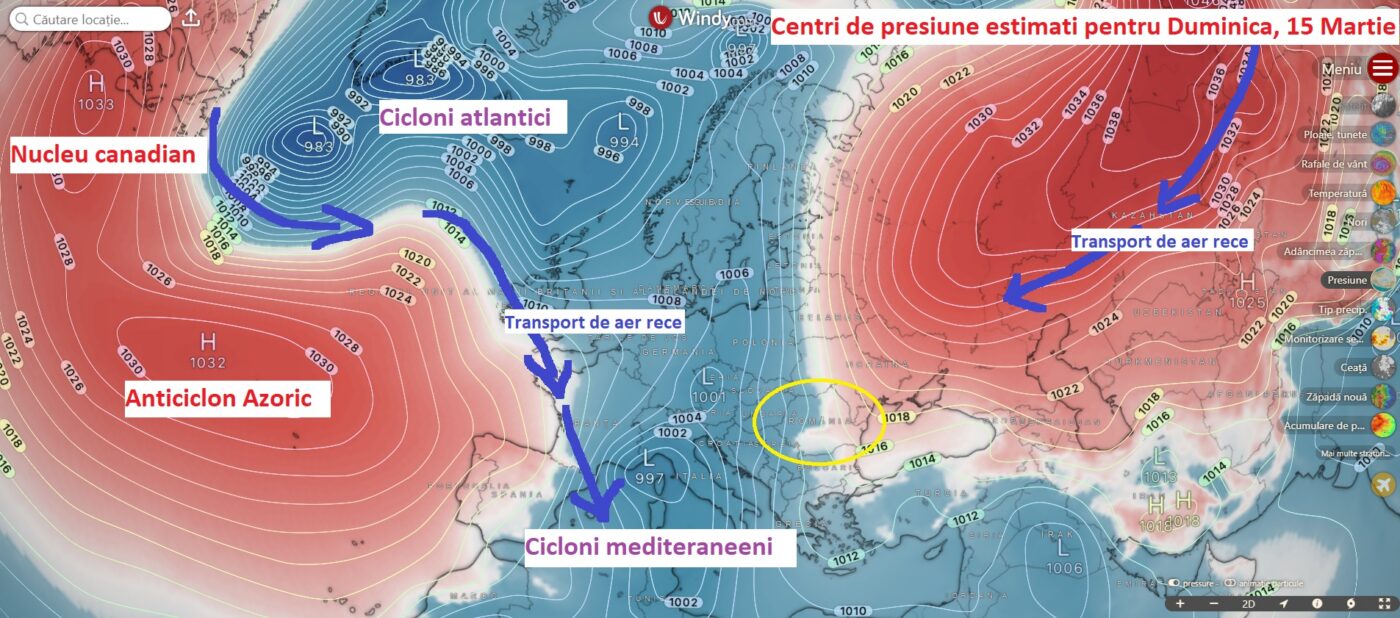 Centri de presiune estimați pentru Duminică, 15 Martie 2026