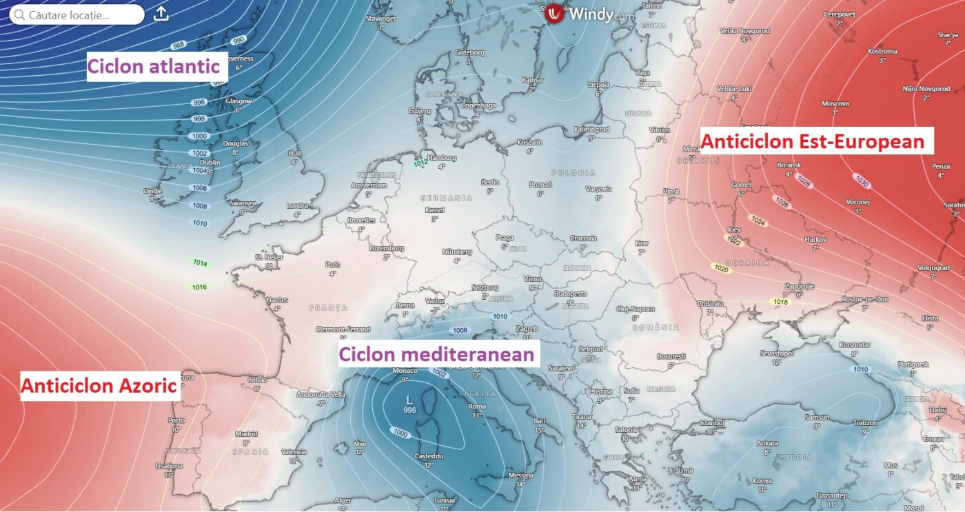 Centri de presiune estimati pentru Duminica, 15 Martie 2026